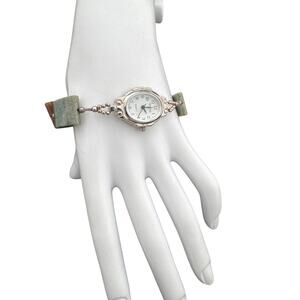 Geneva Vintage Boho Watch | Green & Earthy Stone Bracelet Band | New Battery